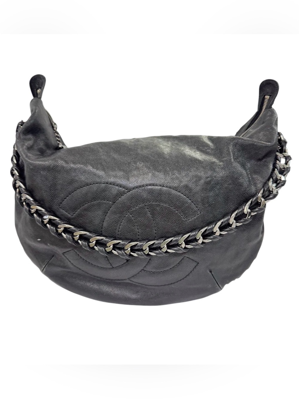 Chanel Black Lambskin Chain Hobo Bag with CC Charm – Made in Italy